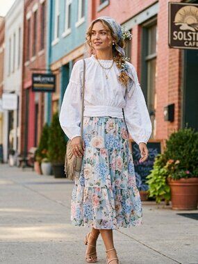 Maeve by Anthropologie White Swiss Dot Ruffle Blouse